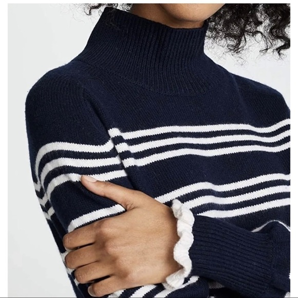 $295 Rebecca Taylor Women Sz XS Navy Blue Striped Merino Wool Turtleneck Sweater - Picture 3 of 13